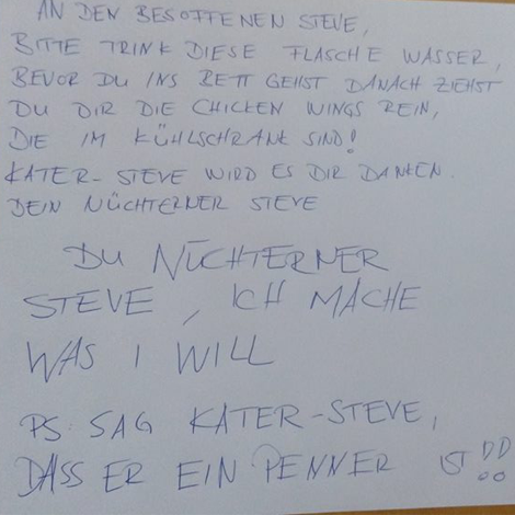 Haha: Party-Bro hinterlässt Notiz für sein „betrunkenes Ich“: Gute Idee, die leider nicht funktioniert.